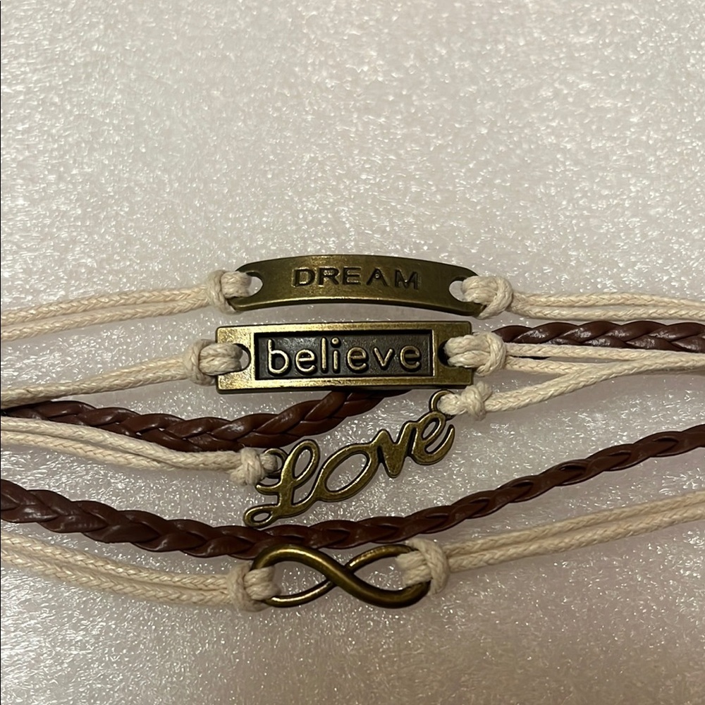 Brown and Cream Inspirational Bracelets Set